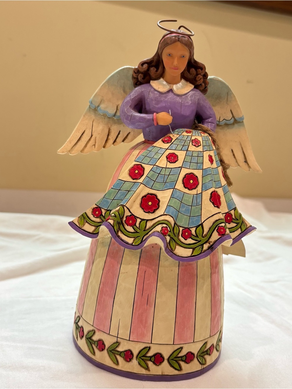 Jim Shore Purple Angel Figurine with Blue, Red, Green Accents